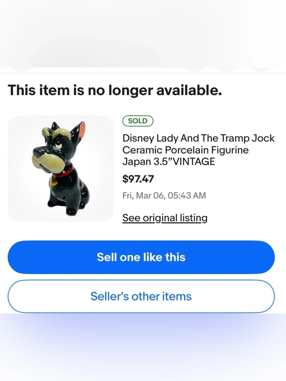 RARE Vtg Disney Japan Lady And The Tramp Jock Ceramic Porcelain Figurine 3.5